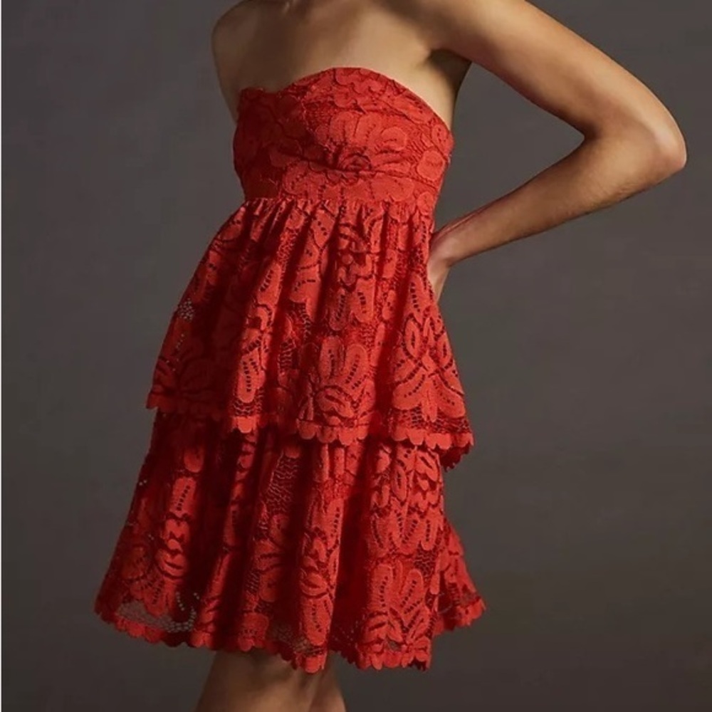 Anthropologie Red Lace Mini Dress